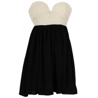 Sonya Flirty Lace and Chiffon Dress in Ivory/Black